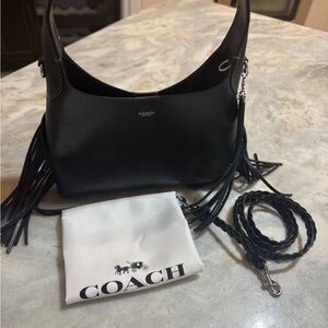 Coach Black Leather Shoulder Bag with Fringe